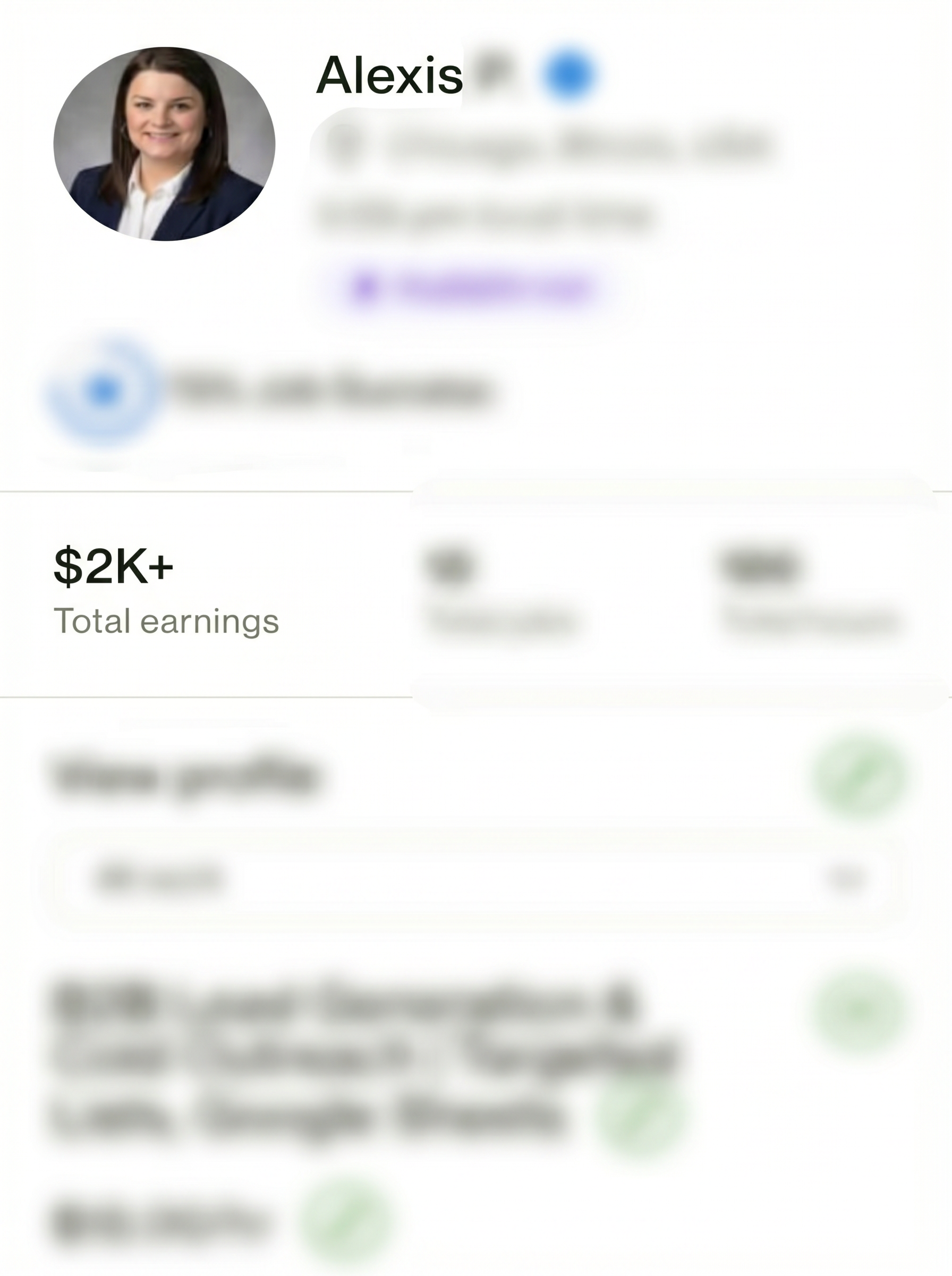 Blurred profile earnings proof screenshot